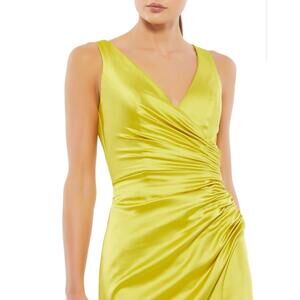 Mac Duggal 26625 Slit Skirt Ruched Dress - Chartreuse Size 2  SEE PICS